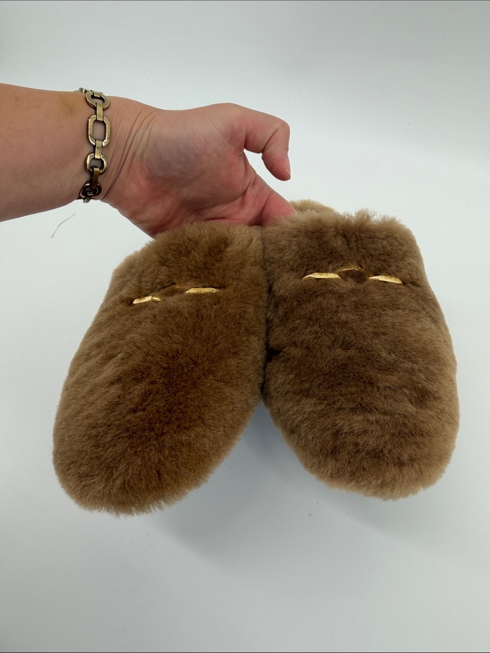 Anine Bing Shearling Mules in Yellow Gold 38 S90 - Picture 2 of 7
